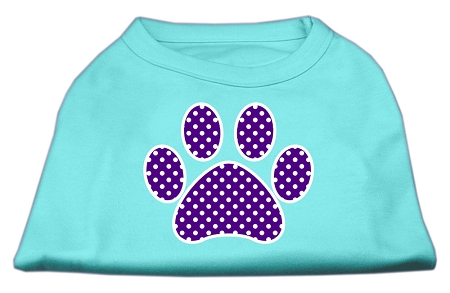 Purple Swiss Dot Paw Screen Print Shirt Aqua XS